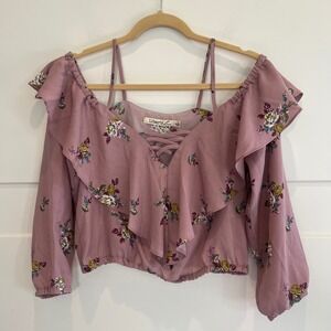 Liberty Love Top Womens S Floral Ruffle Off Shoulder Long Sleeve Blouse‎ Femme